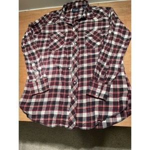 Wrangler Western Shirt Pearl Snap Button Long Sleeve Check Red Mens XLT flannel